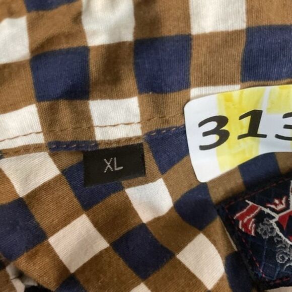 Ronaldo Long Sleeve Button Up Shirt Men Size X Large Beige/Navy Plaid Logo RND - Picture 4 of 12